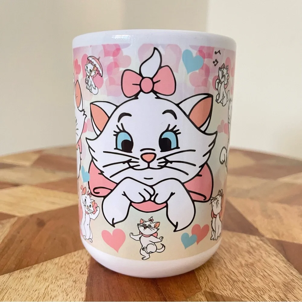 New 15oz Cute Cat Mug with Pink and Blue Hearts